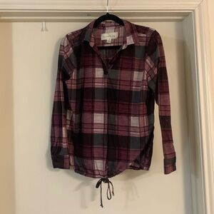 French Laundry 3/4 roll-up sleeve flannel with tied hem